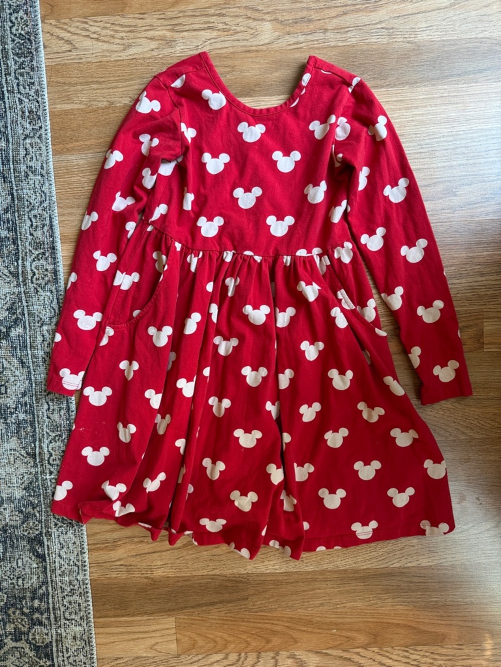 Hanna Andersson Girls' Red Mickey Print Long Sleeve Dress